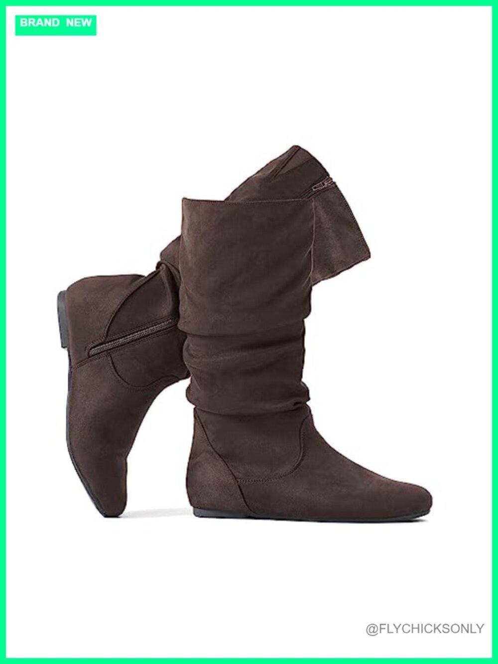 Slouchy Mid Calf Boots Zip Up Flat Faux Suede